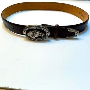 Brighton Ladies Brown Leather Silvertone Horse Head Belt Sz M “Preowned “